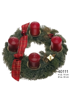 Adventskranz ca. 30 cm mit Stumpen 50/70 altrot