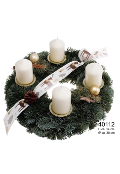 Adventskranz ca. 30 cm mit Stumpen 50/70 creme