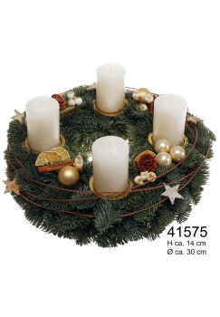 Nobilis Adventskranz ca. 30 cm mit Trendkerzen 50/70 wollweiss
