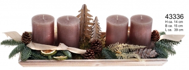 Holztablett m vier .Rustikkerzen 60/80 stein