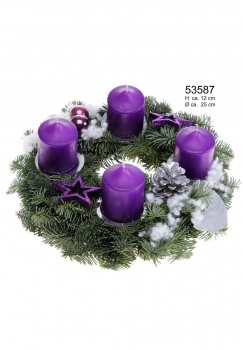 Nobilis Adventskranz 25cm mit Stu. 50/70 lila