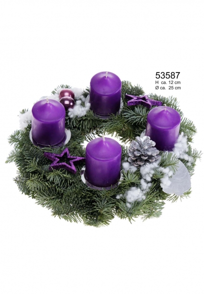 Nobilis Adventskranz 25cm mit Stu. 50/70 lila